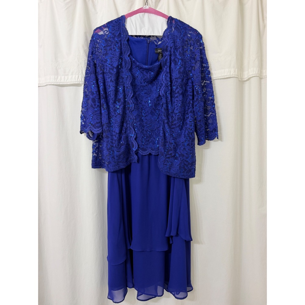 R&M Richards Royal Blue Lace Sequin Dress and Jacket Set 18W Formal Wedding